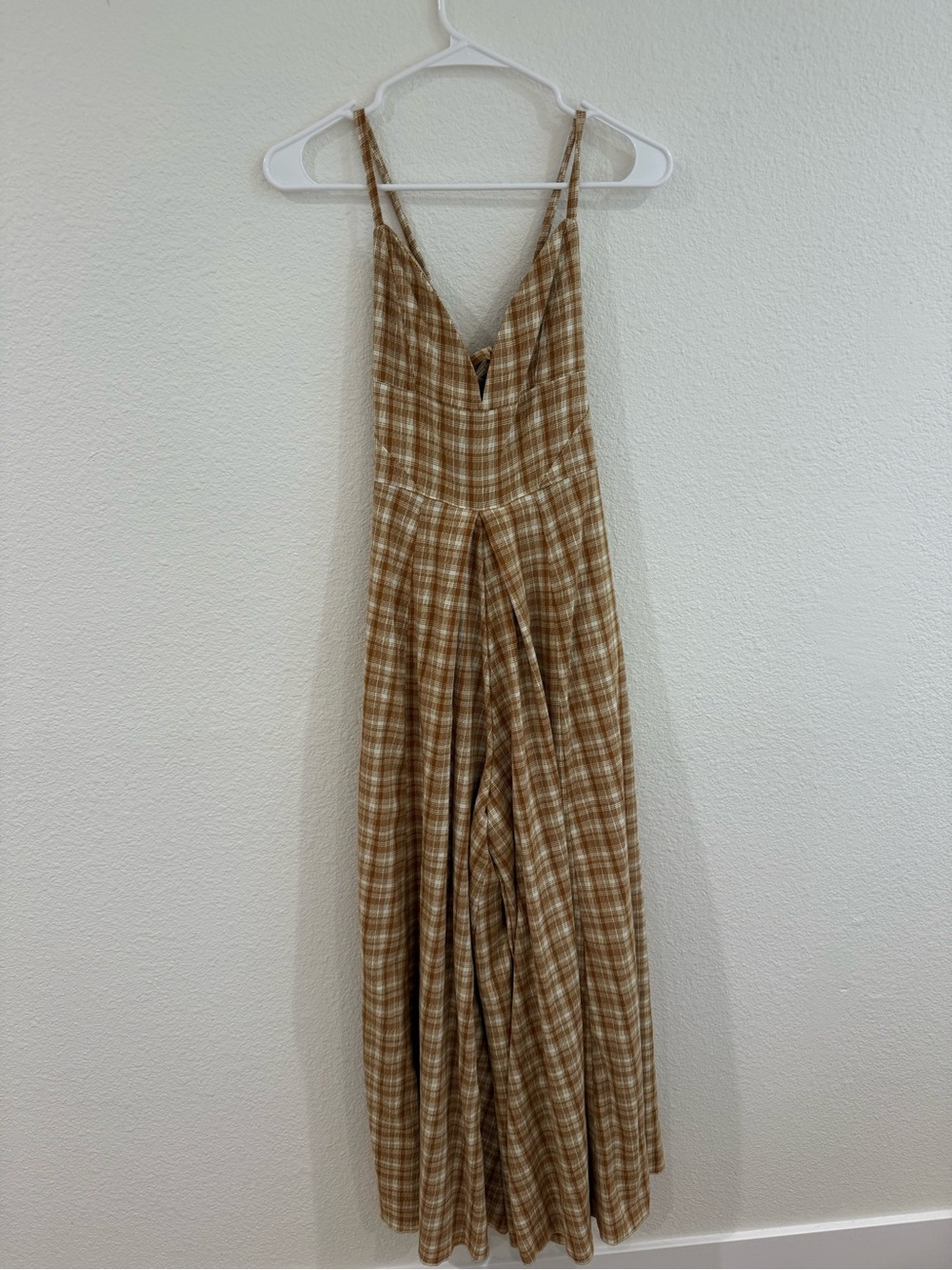 Free People Mustard Plaid Wide Leg Jumpsuit - Picture 7 of 8